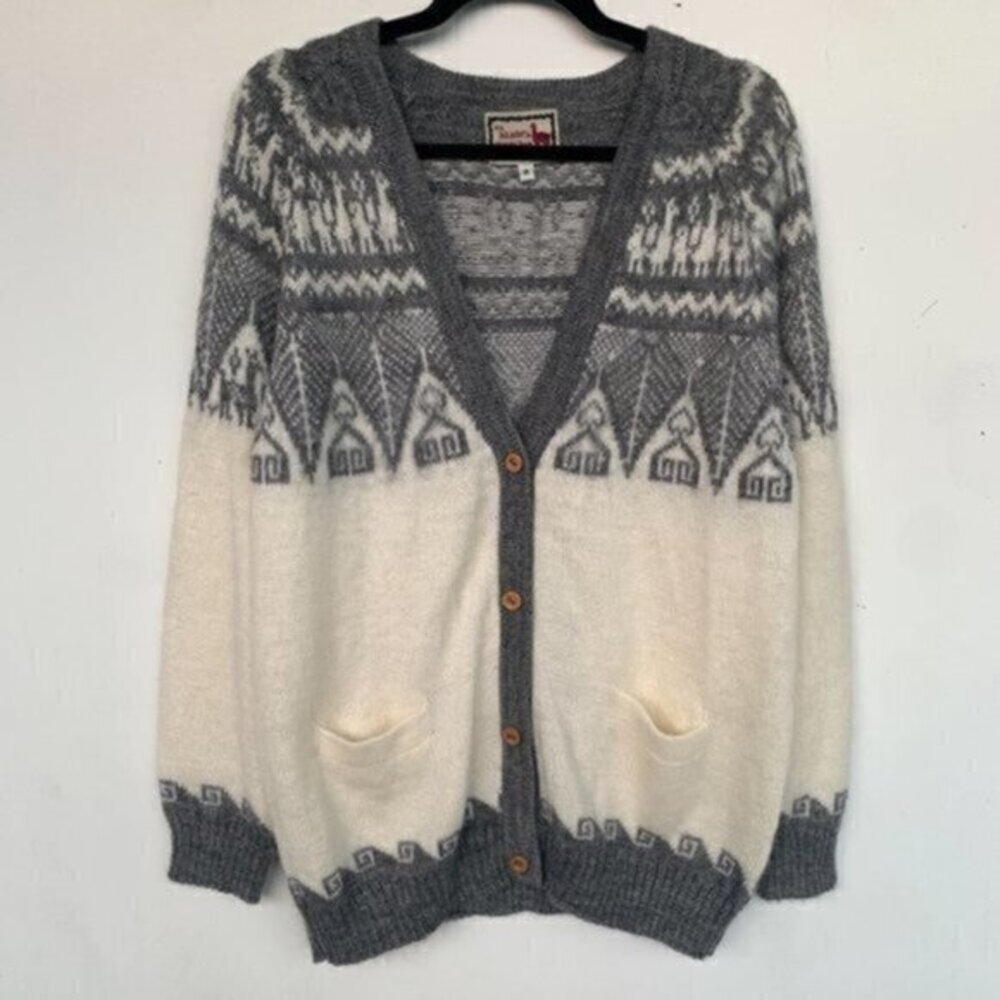 The‎ Alpaca Connection Llama Aztec Art Cardigan Women's M Wool Cozy Knit